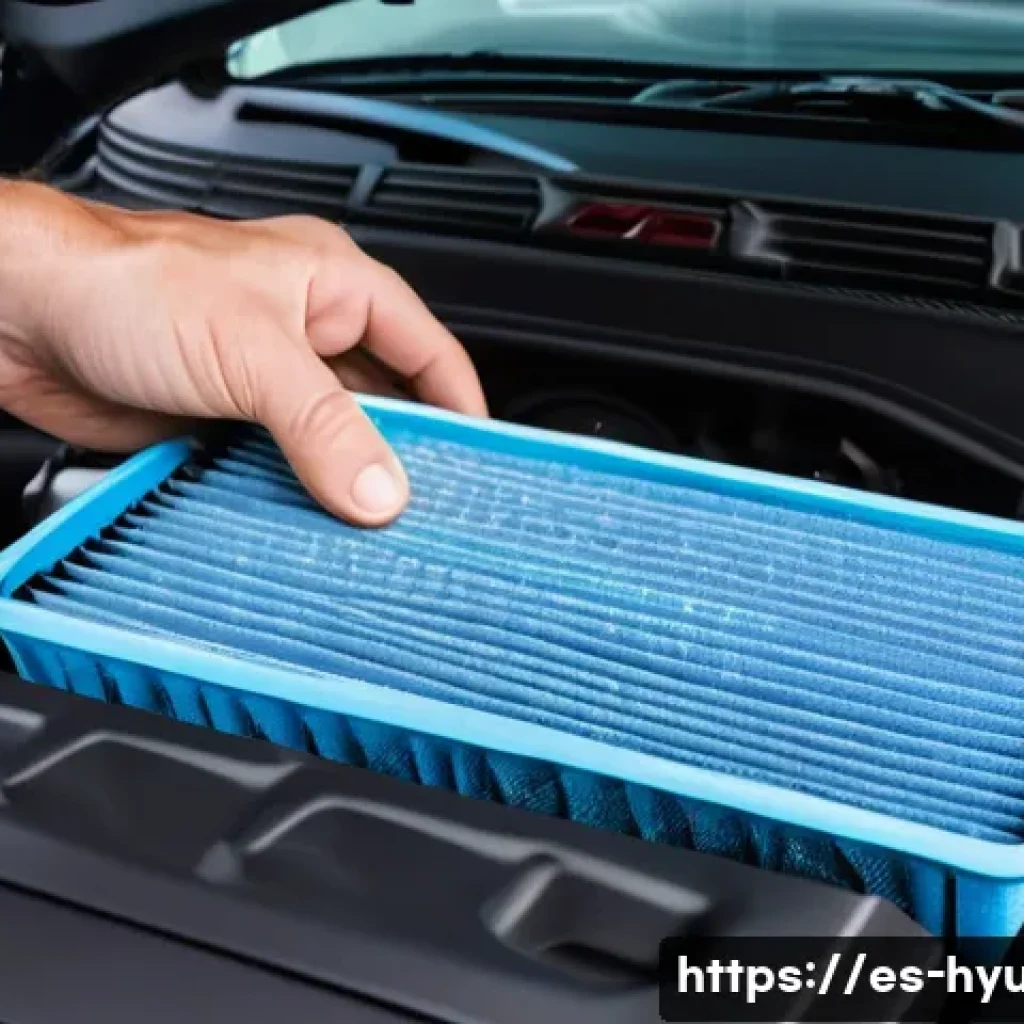 현대 베뉴의 소모품 교체 비용 - A detailed close-up of a mechanic&rsquo;s hands replacing a clean, high-quality air filter in a Hyundai Ve...